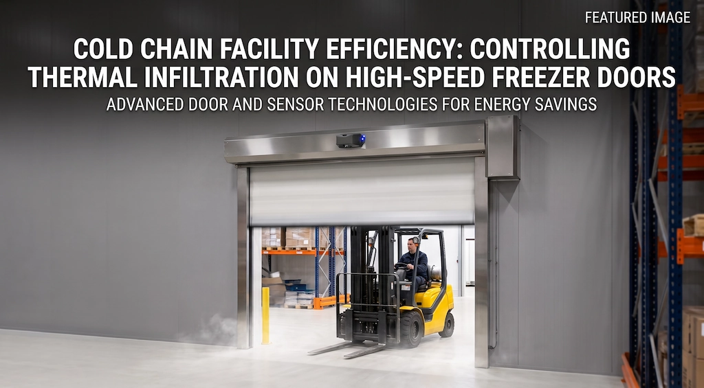 Controlling thermal infiltration on high-speed freezer door using overhead microwave radar in cold chain warehouse