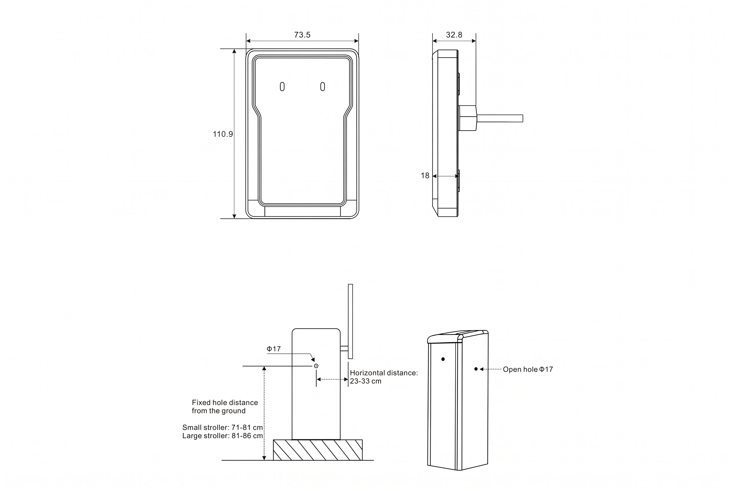 RD79-6M barrier gate cabinet installation height and Φ17 drilling dimensions